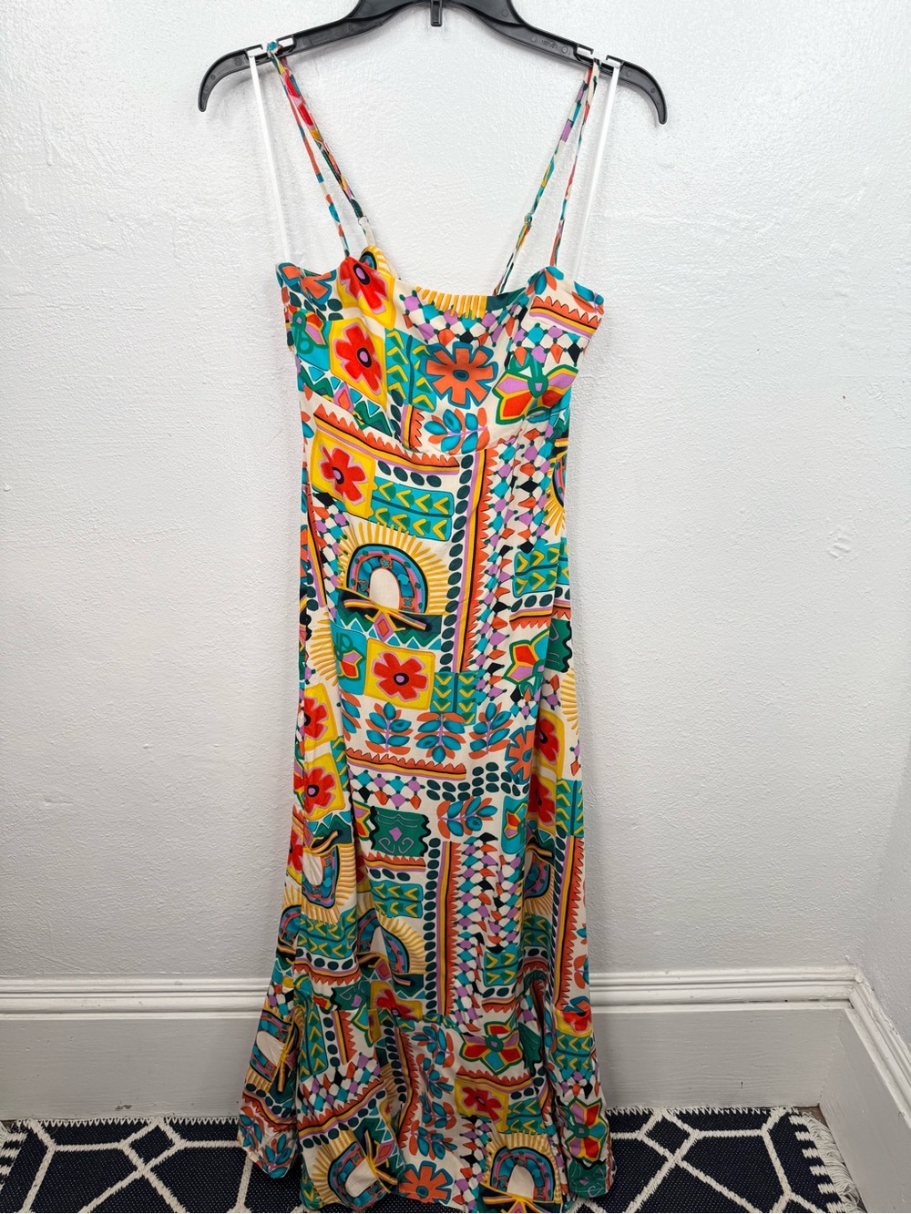 Paper Heart Santana Maxi Dress Womens S Bright Geometric Cutout Back Tie